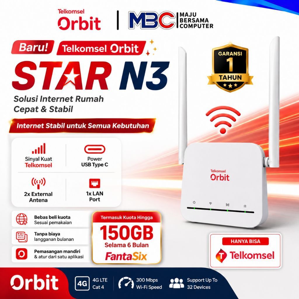 Router 4G Orbit Star N3 + Telkomsel 150GB 6bln - Router 4G