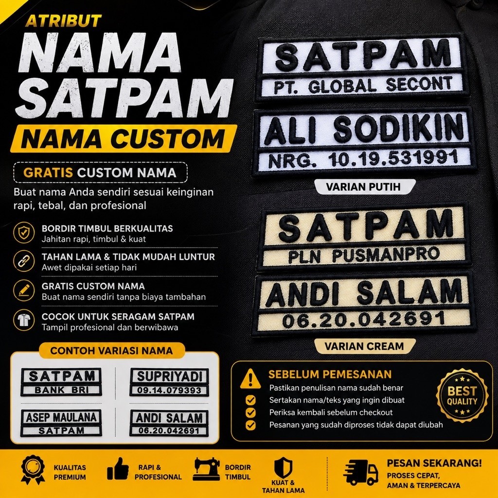 Atribut Nama Satpam/Nama Custom Satpam/Securty Patch Nama Custom Timbul
