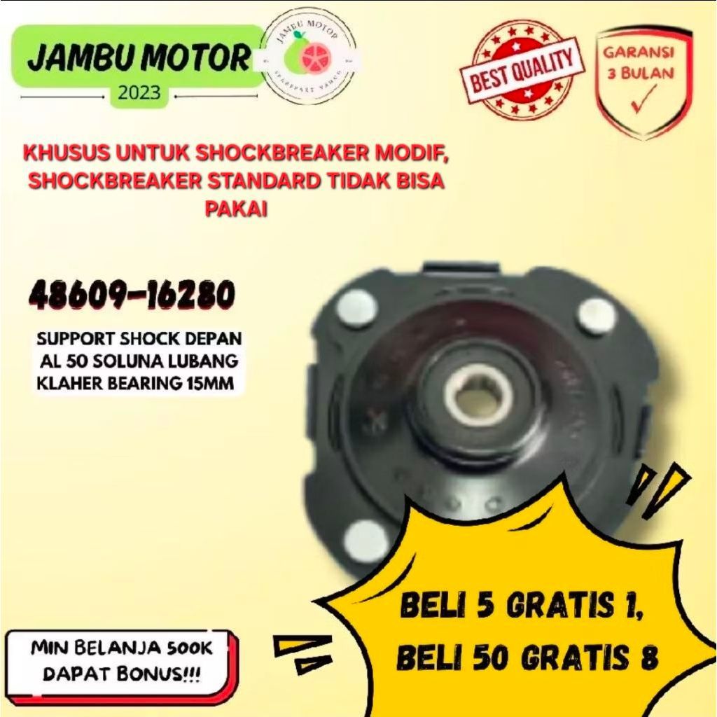 SUPPORT SHOCK DEPAN AL 50 SOLUNA LUBANG KLAHER BEARING 15MM KHUSUS SHOCKBREAKER MODIF PART NUMBER 48