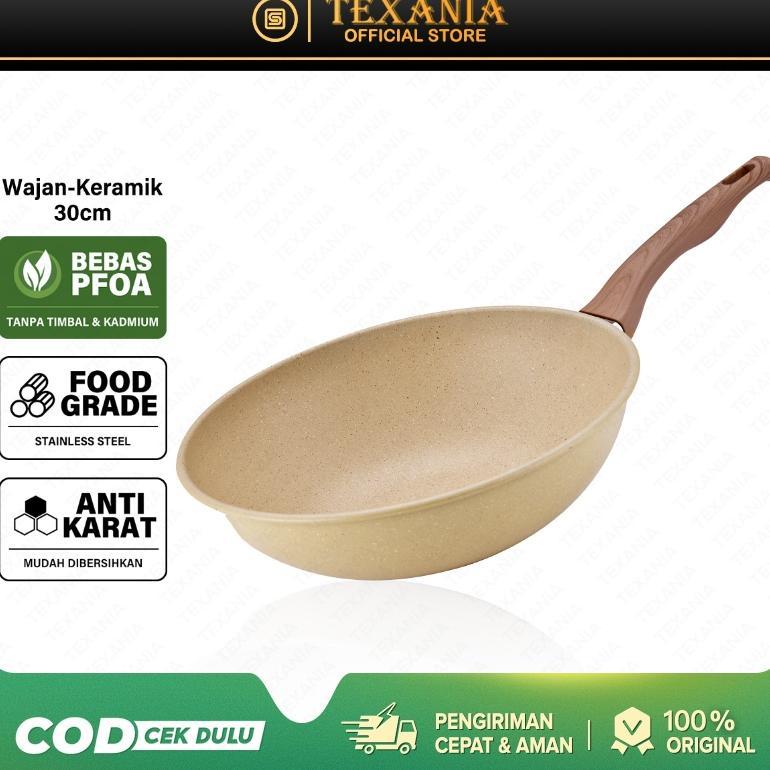 TEXANIA Wajan Keramik 30cm Wajan Anti Lengket Warna Cream Kitchenware