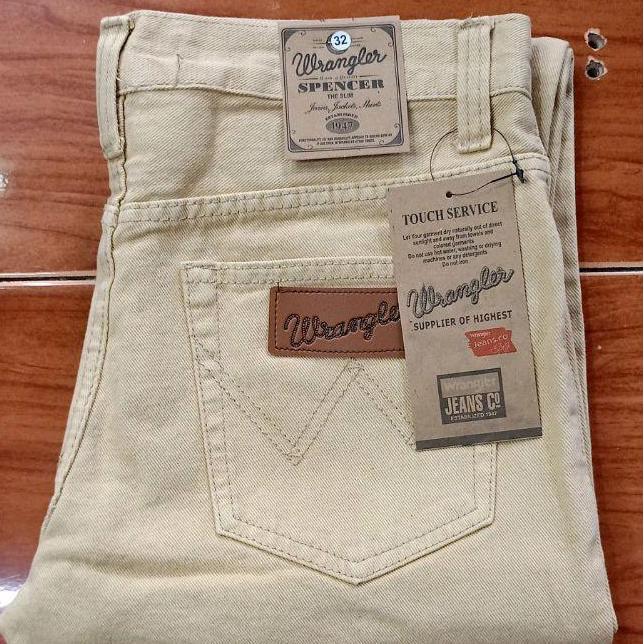 Wrangler Celana jeans pria Cream Jeans denim pria Reguler Basic cream jumbo 28-44