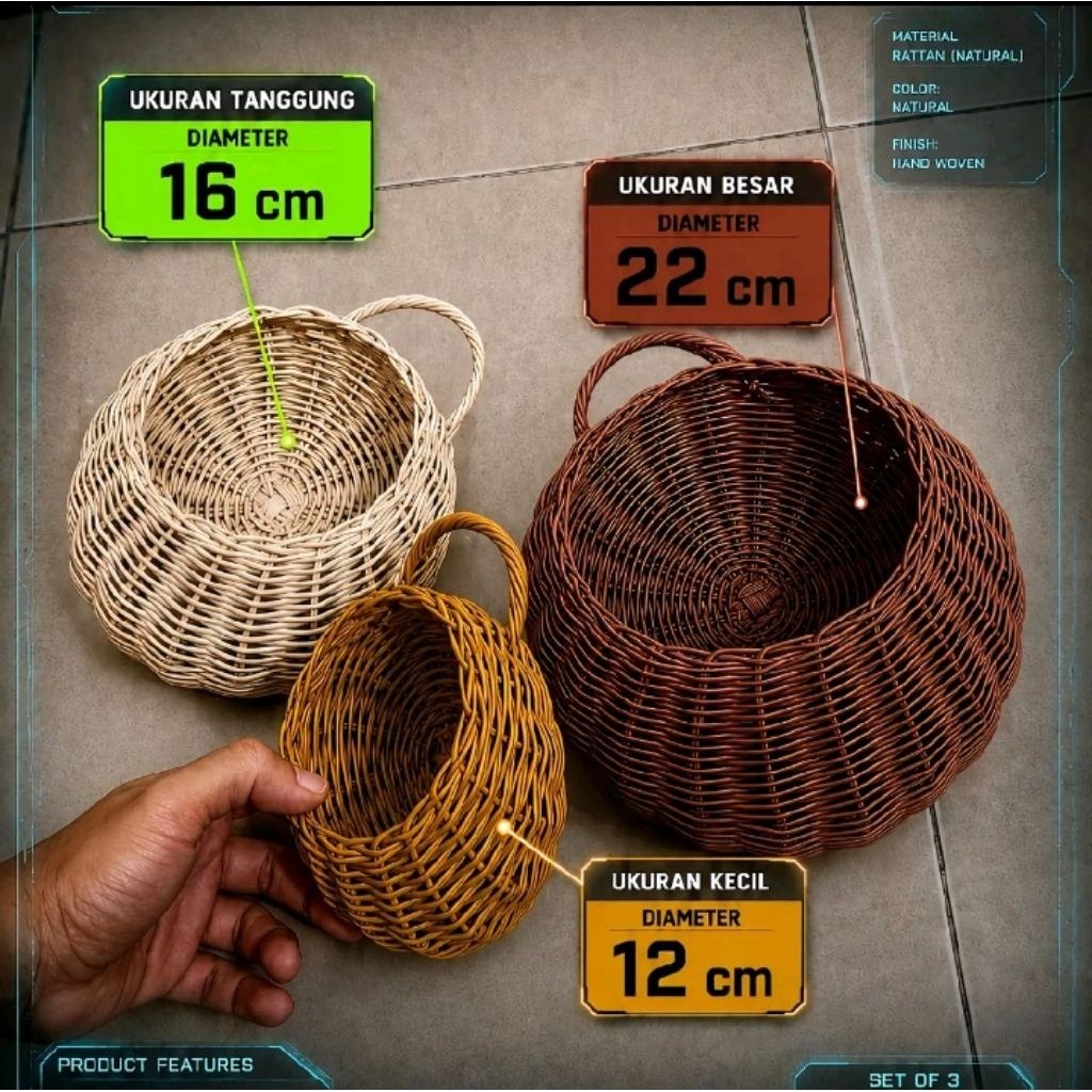 Pot tempel dinding Rotan/pot gantung keranjang rotan
