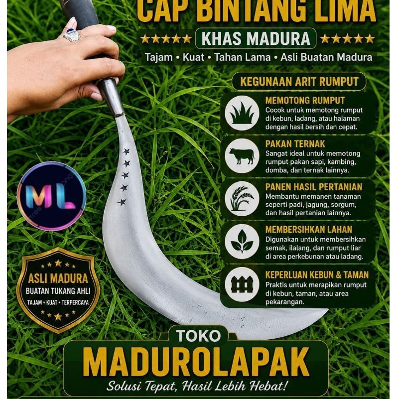 Arit Pengaritan Asli Baja Super Tajam Original Bintang Lima Madura