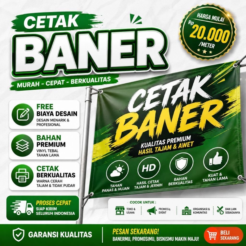Cetak Baner || Spanduk || Baliho || Custom Ukuran