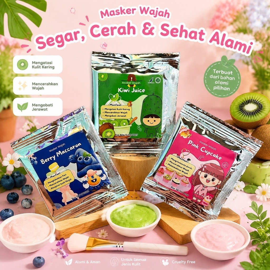 (8gr) Masker Organik Anak/Masker Wajah/Masker Anak Viral/Face Mask Organic Dessert Series