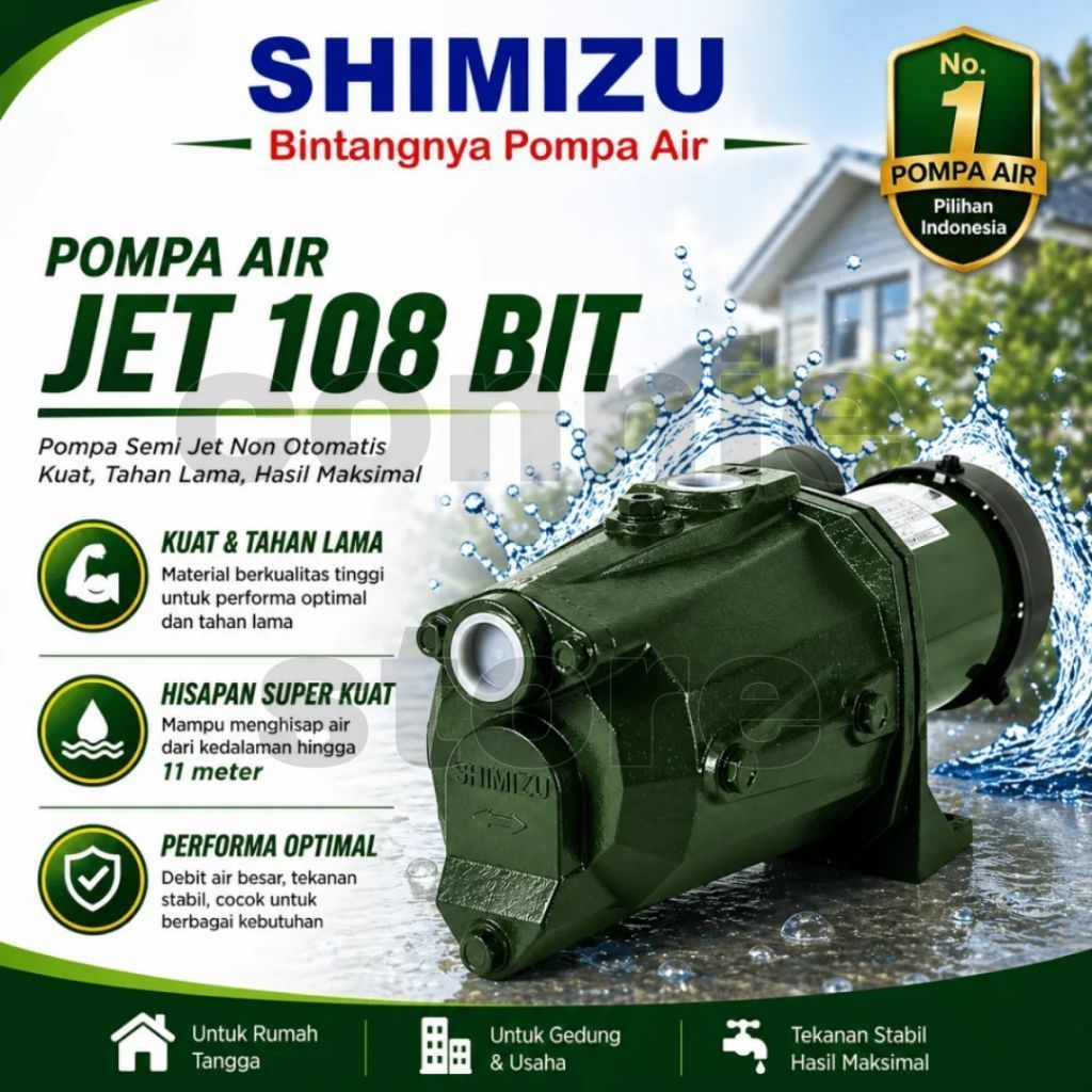 Shimizu Pompa Air Semi Jet JET-108 BIT 11m Hisap mesin pompa air Shimizu semi jet 108 bit