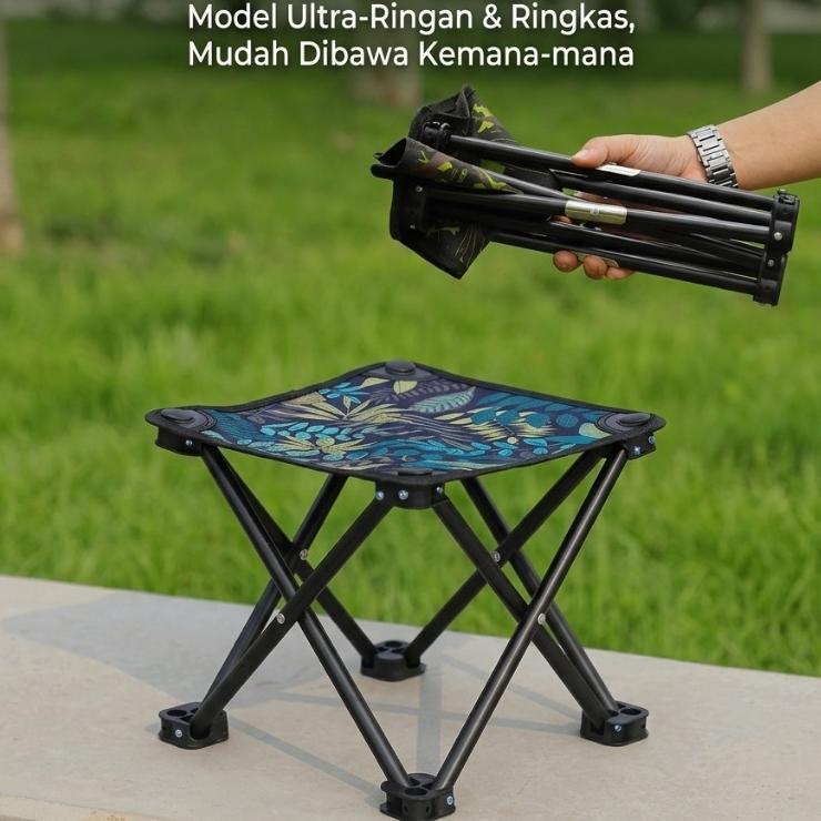 may MITSUI Kursi Lipat Mini Portabel Kursi Memancing Outdoor Camping Bangku Lipat Motif Daun Aesthet