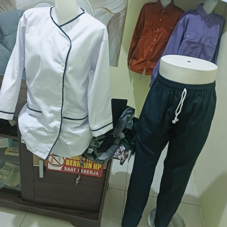 [ 1 STEL baju dan celana ] KIMONO JEPANG/SERAGAM KLINIK/SERAGAM PERAWAT/SERAGAM SUSTER kain DRILL