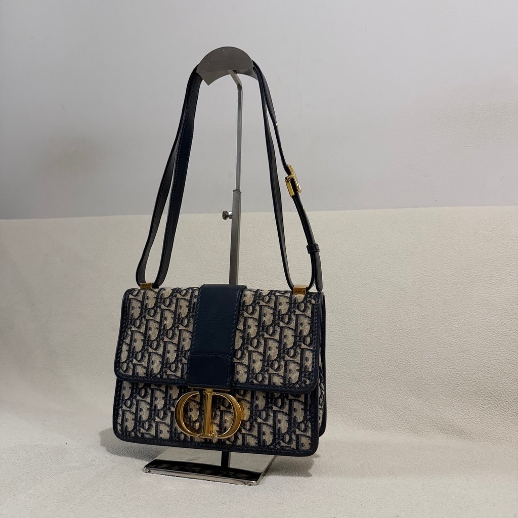 Preloved CD - Oblique 30 Montaigne Flap Bag Blue