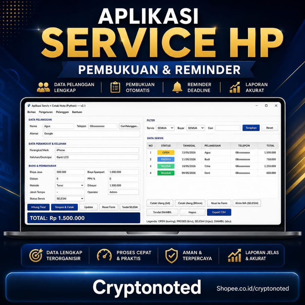 software aplikasi pembukuan dan service hp / elektronik