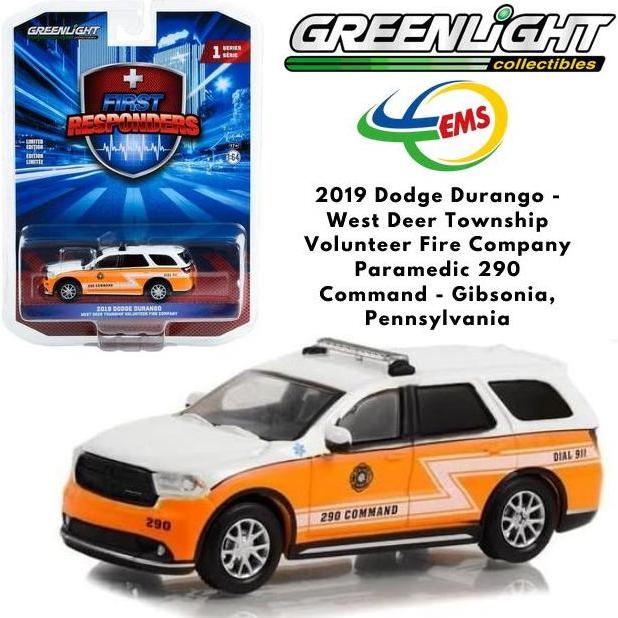 67040-D - GREENLIGHT 1/64 2019 DODGE DURANGO - WEST DEER TOWNSHIP VOLUNTEER FIRE COMPANY PARAMEDIC 2