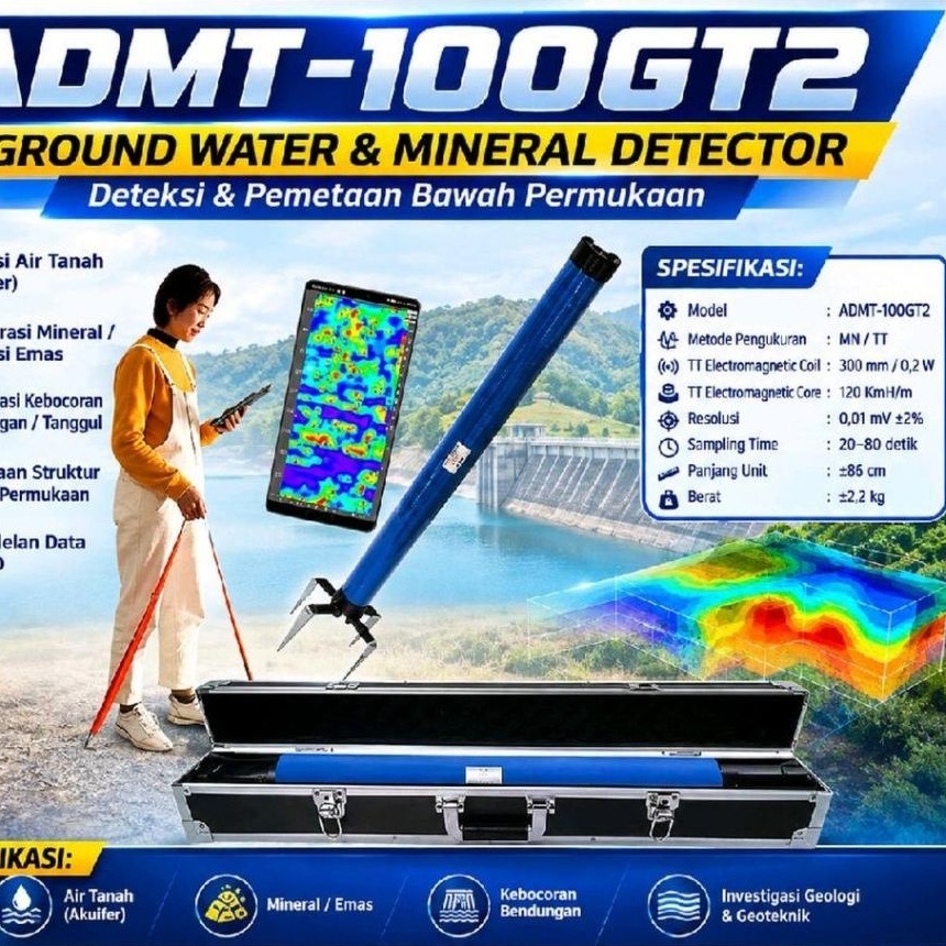 Alat Deteksi Air Mineral Emas Kebocoran Bendungan ADMT 100GT2 Logam Metal Detector