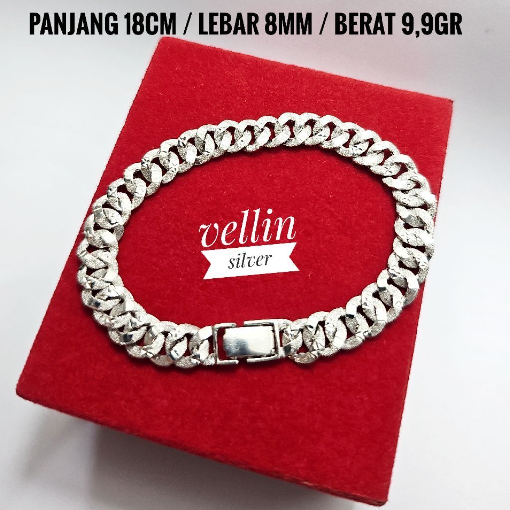 Gelang Tangan Sisik Naga Motif Pasir Doff Silver 925 Lapis Emas Putih - Gelang Pria Atau Wanita Pera