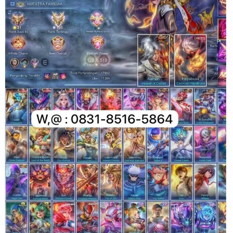 jual akun ml sultan murmer