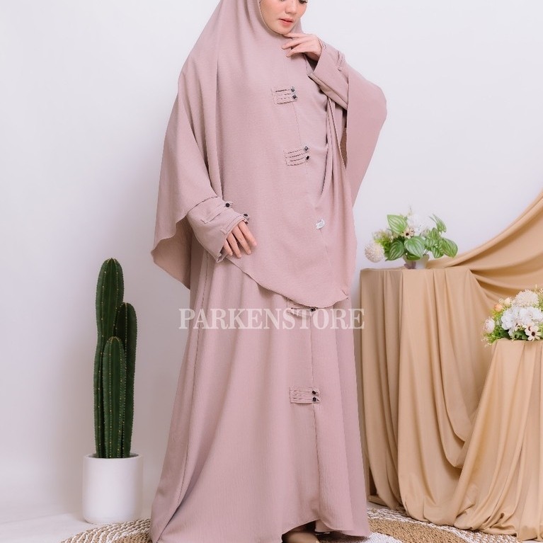 Gamis Haiva - Abaya Syar'i Set Hijab Bandana + Free Cadar tali Crinkle Airflow Highquality - Muslim 