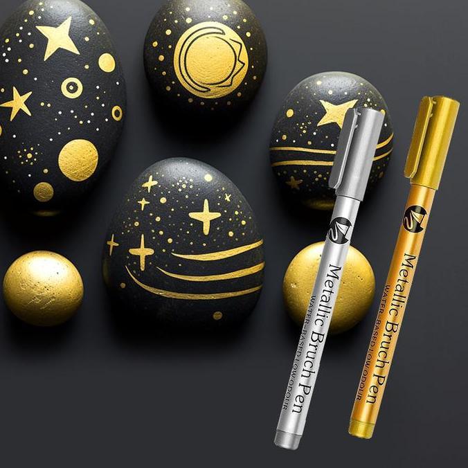 Threebook- 5Pcs Spidol Emas Dan Silver Pulpen Tinta Emas Perak Marker Gold Silver