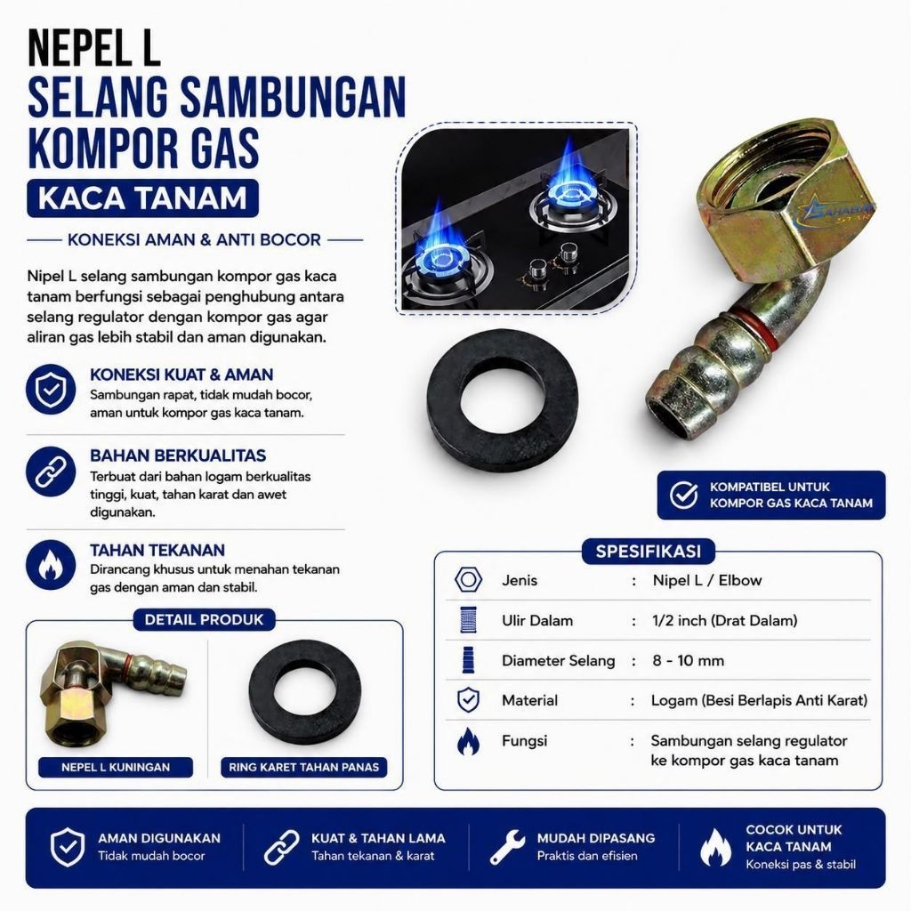 NEPEL L SAMBUNGAN KOMPOR KACA / NEPEL KUNINGAN KOMPOR GAS