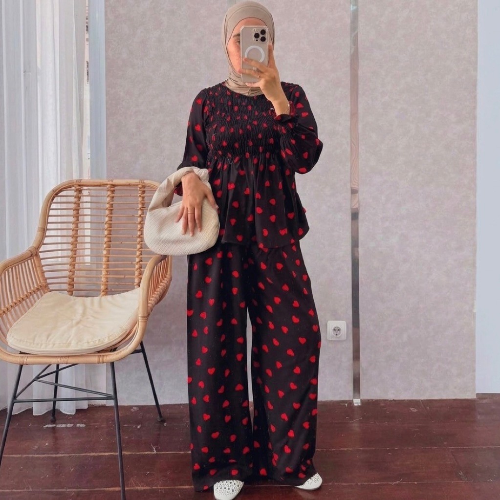 Solia Set Setelan Kerut Dada Lengan Panjang Rayon Premium