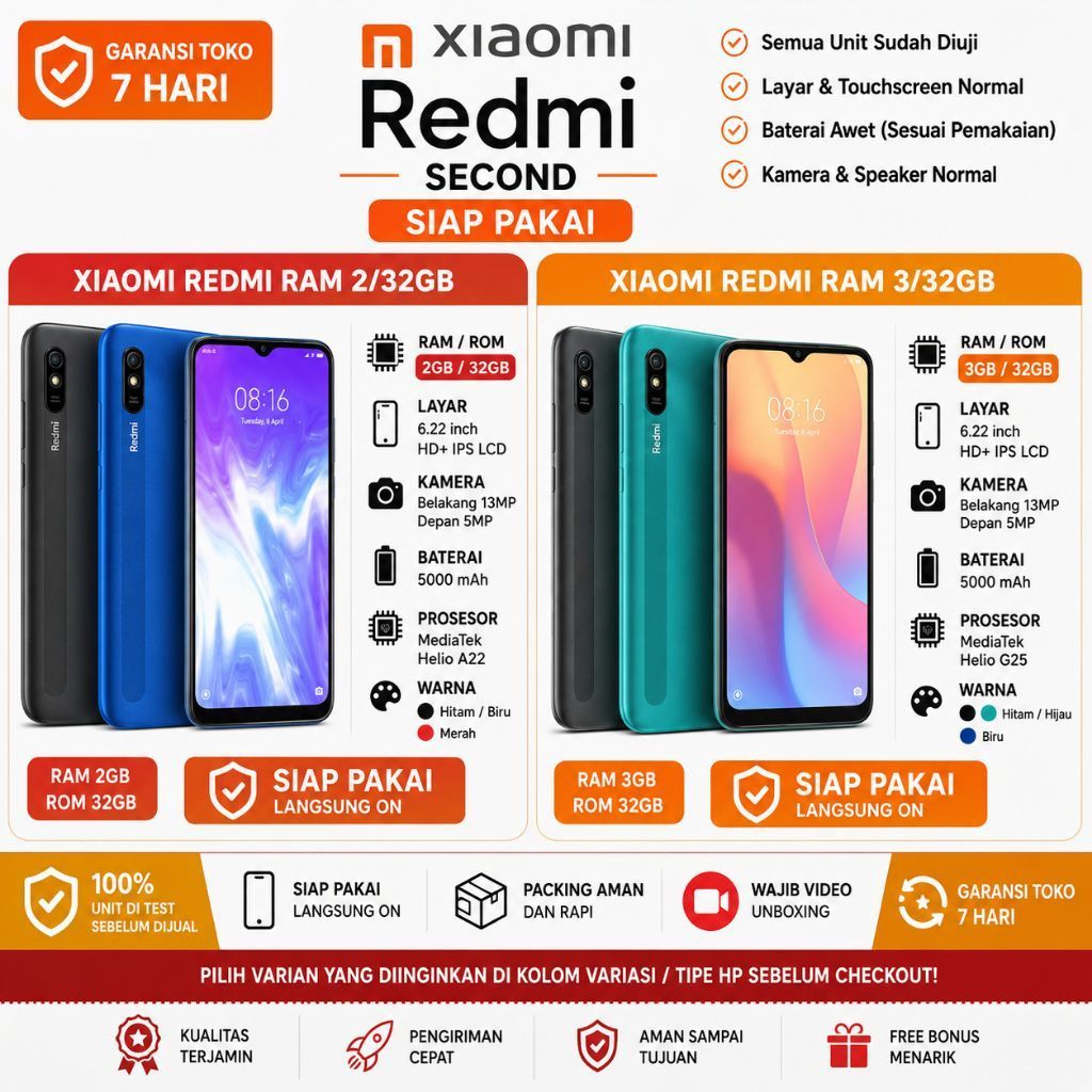 XIAOMI REDMI 8 ram 3/32 GB HP Second Bekas siap pakai