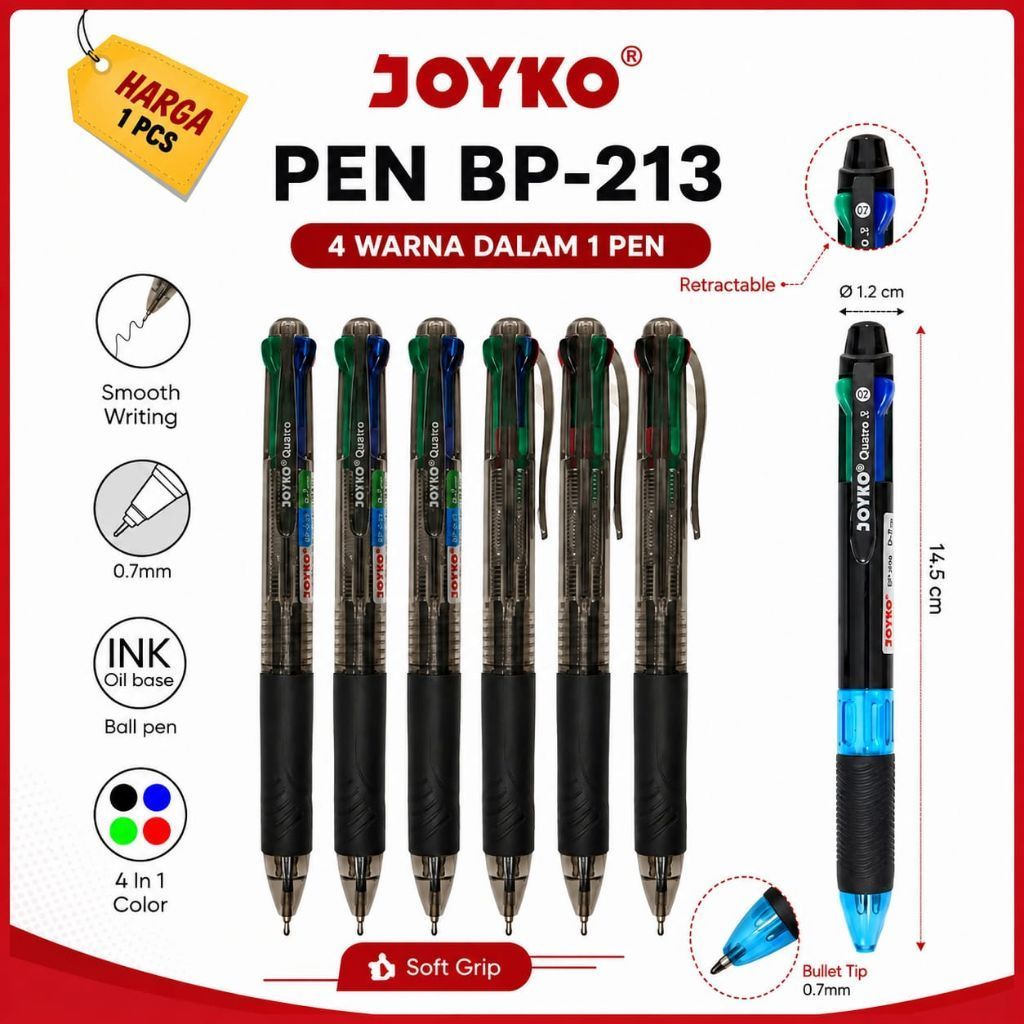 BALL PEN / PULPEN / PEN JOYKO BP-213 / PULPEN JOYKO 4 WARNA