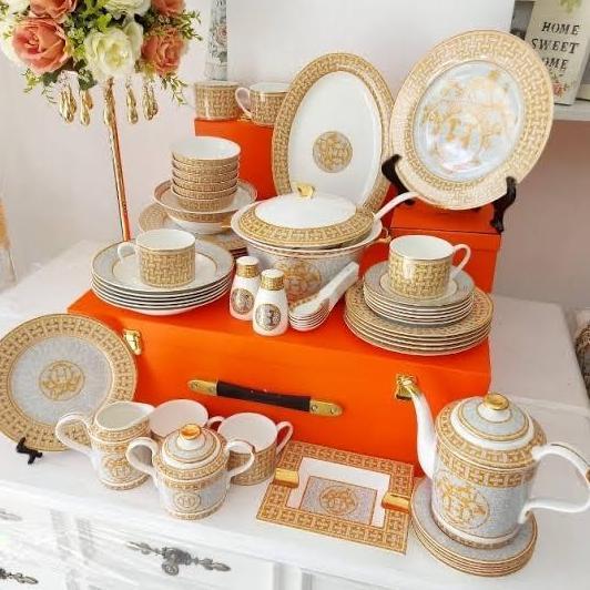 Bebida - H Plate Set Tableware 28/60 Pcs / Set Piring Mewah Gold Hermes Impor
