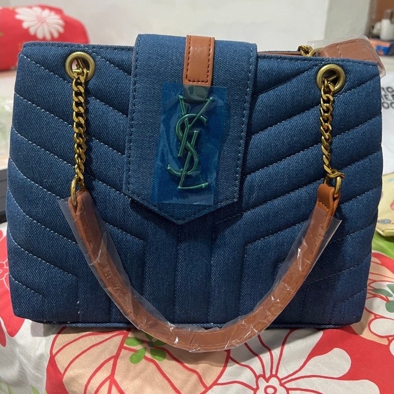 TAS YSL SAINT LAURENT LOU LOU JEANS BAG PLATINUM LIKE ORI