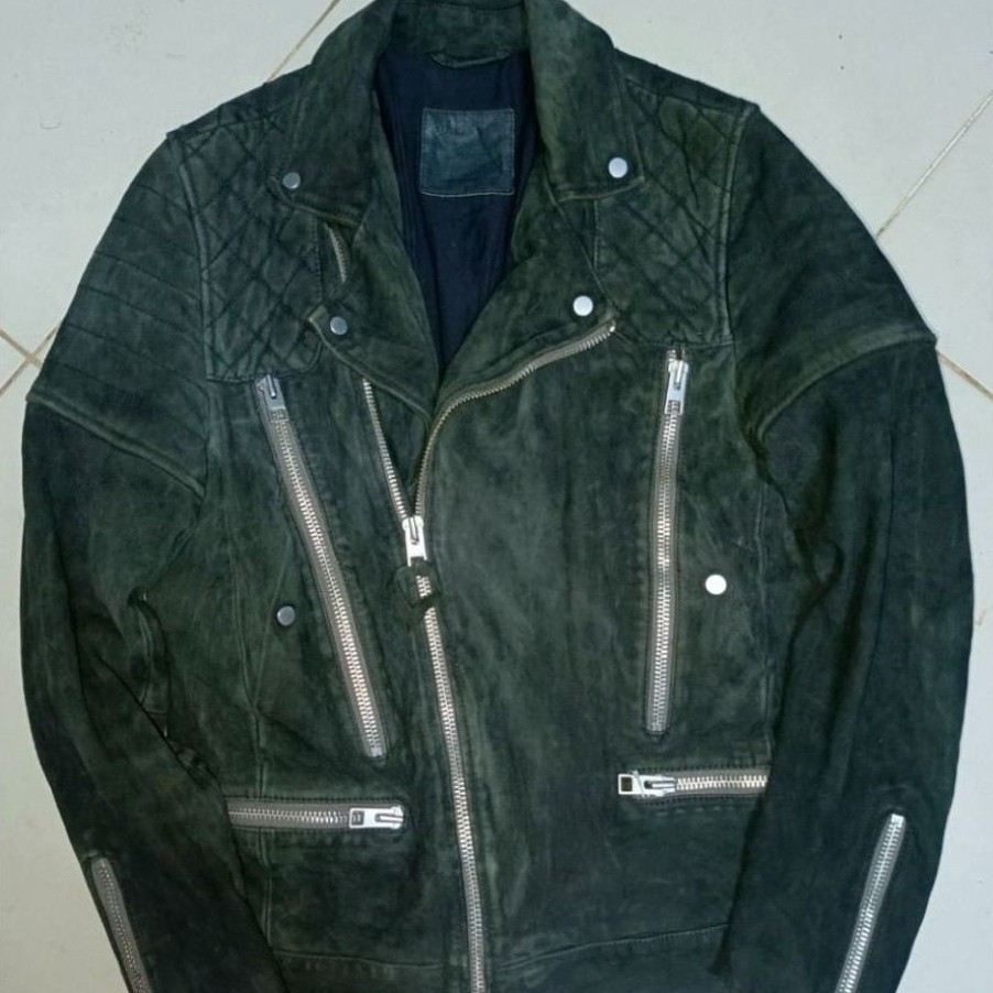 Jacket Ramones Allsaint Kahawa Leather Bikers Suede Sapi Asli Jacket kulit asli