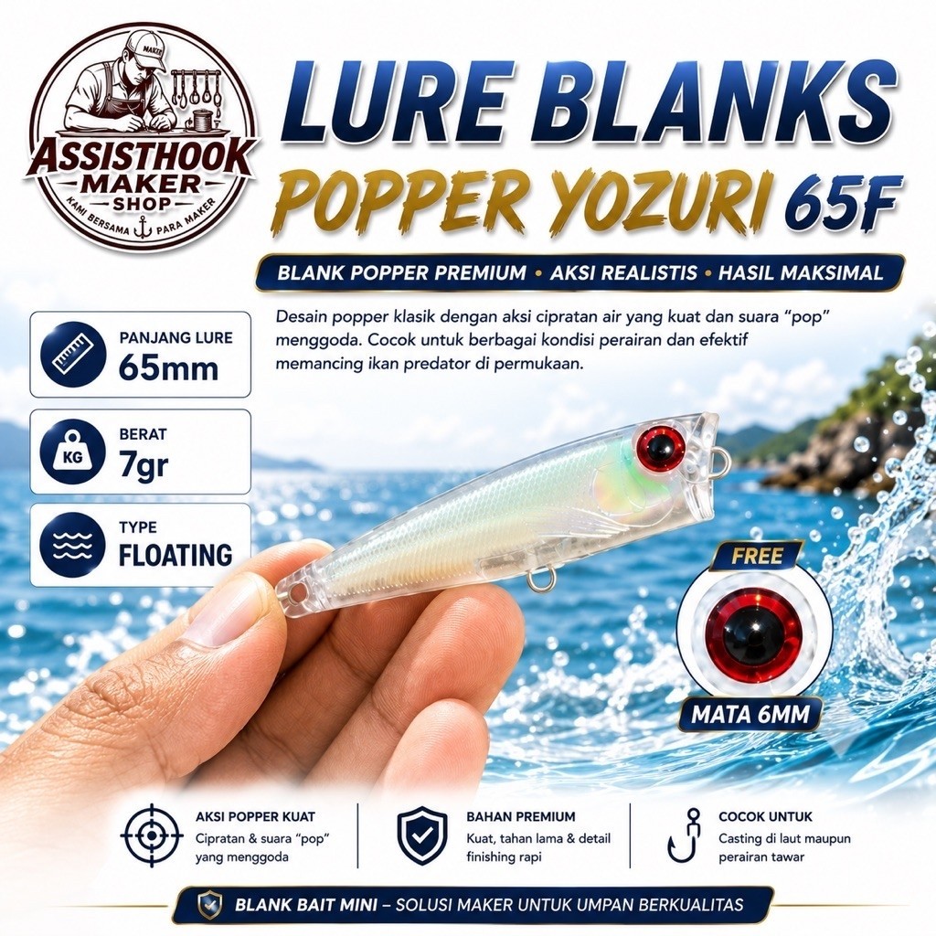 LURE BLANK POPPER YOZURI 65F 65MM-7GR [LB10]