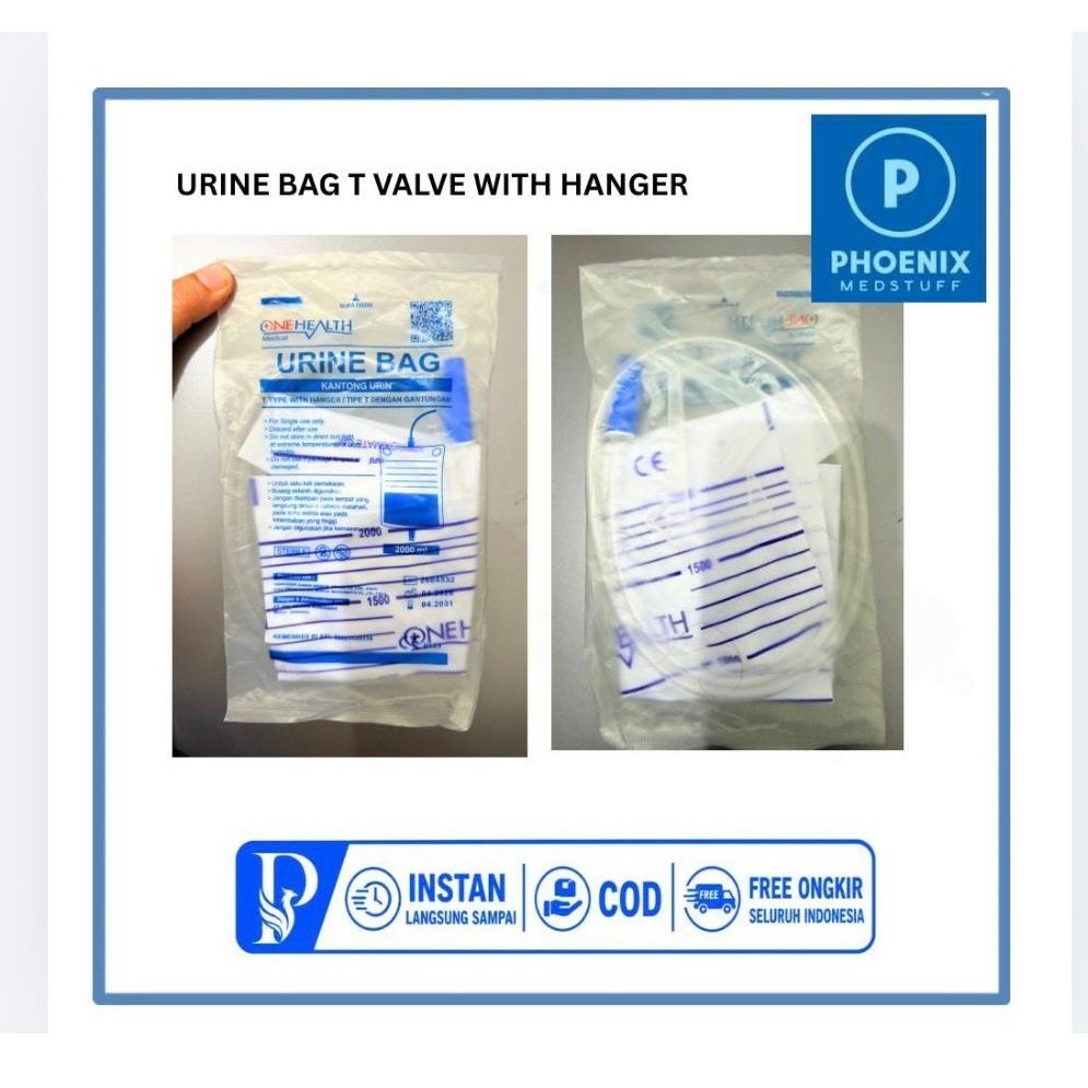 Urine Bag T Valve 2000ml / Kantong Urin Onehealth / Urine Bag Type T With Hanger