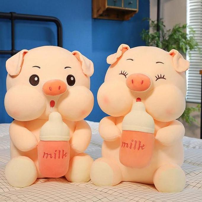 Boneka babi jumbo pegang dot susu / Boneka babi gemoy