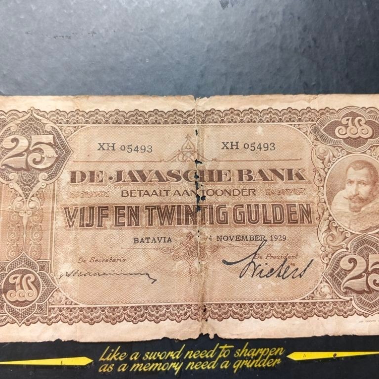 UANG KUNO 25 RUPIAH GULDEN SERI COEN TAHUN 1929 LANGKA