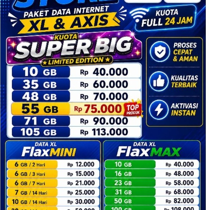 Paket Data Internet XL Axis Super Big Limited Edition Kuota Full 24 Jam