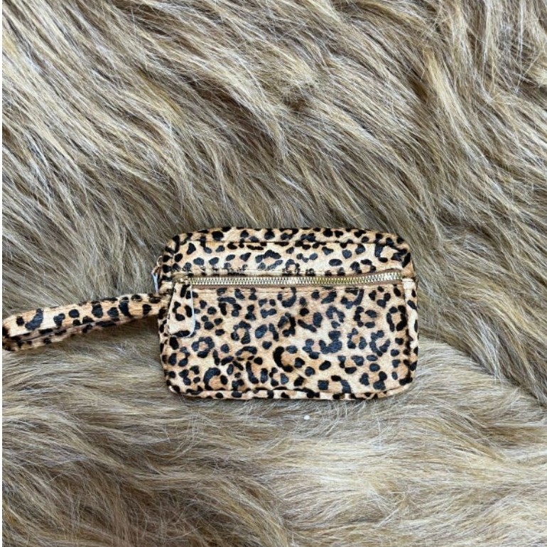 Dompet clutch wanita kulit asli motif leopard dompet hp 2 resleting