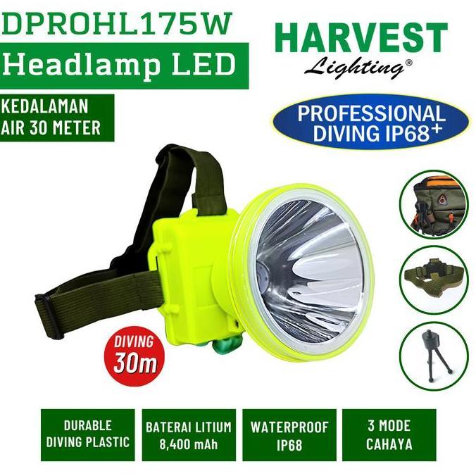 175W Headlamp Professional Diving Ip68 Harvest Led Senter Kepala Selam