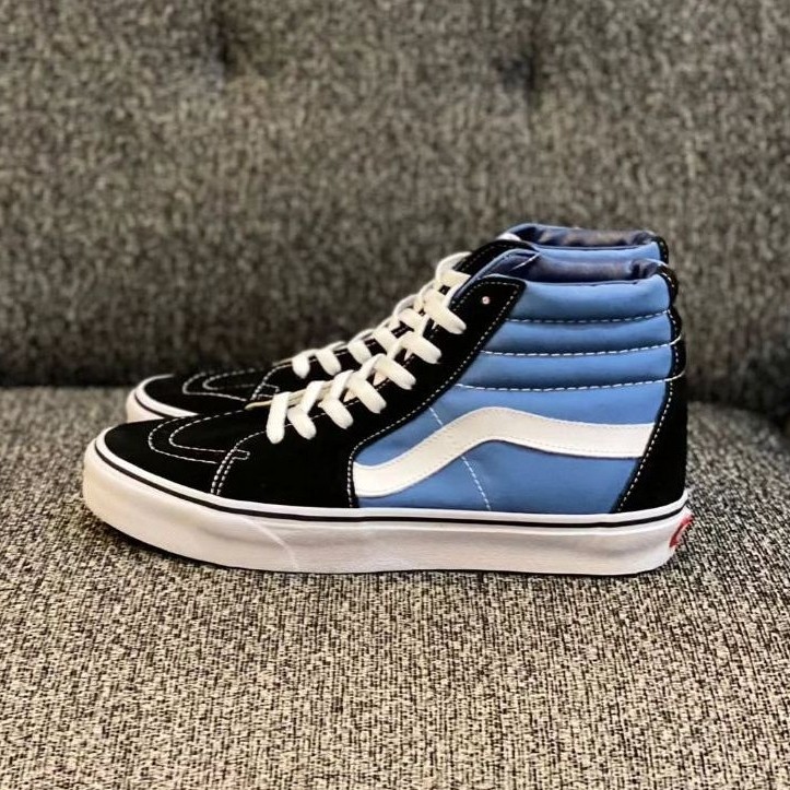 Sepatu Vans Sk8-Hi Black Navy Blue Canvas Suede High Top Sneakers Pria Wanita