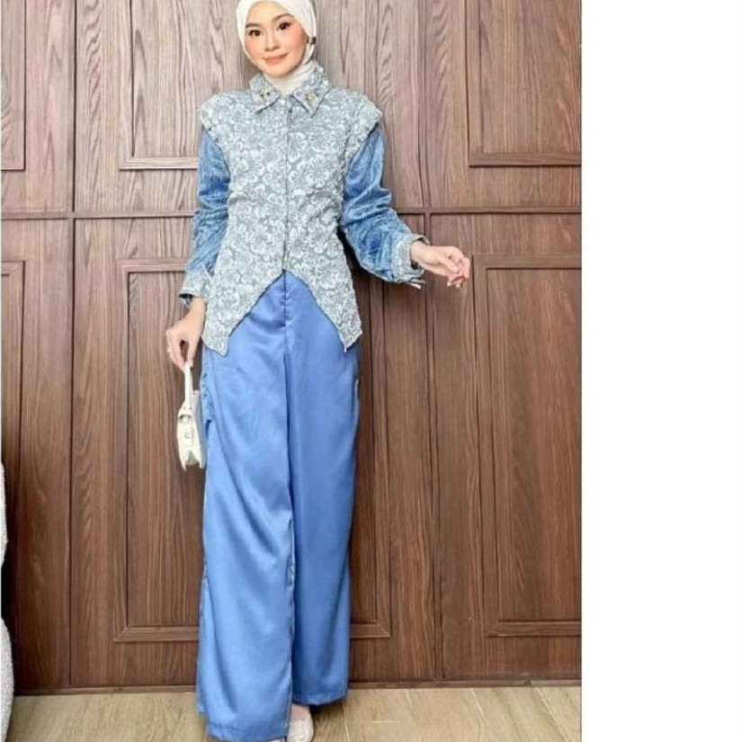 KARISNA SETELAN CELANA ONESET TUNIK SETCEL PESTA BUSANA MUSLIMAH SERAGAMAN BRIDESMAID NIKAHAN LAMARA