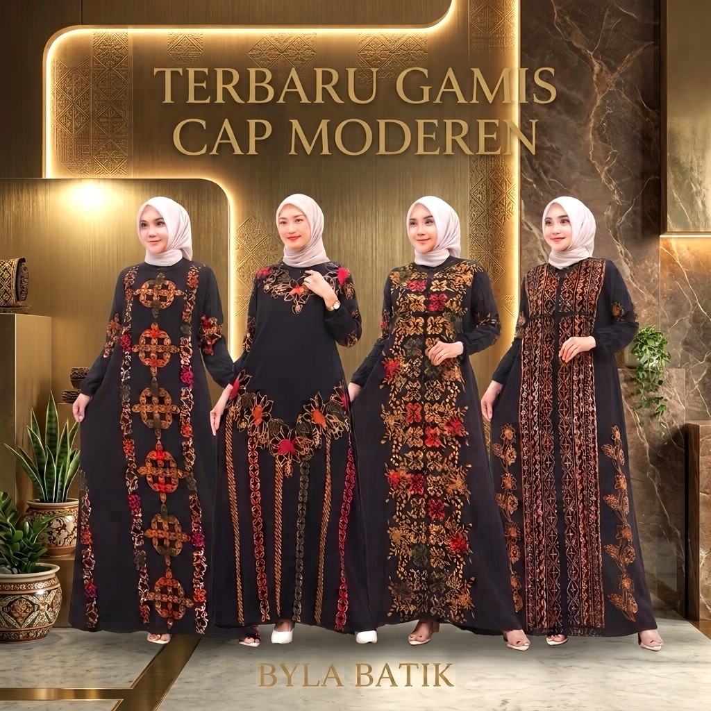 Gamis Cap Rayon Premium Motif Garis Batik Cap Malaman Busui Friendly Kombinasi Rempel Tali Samping