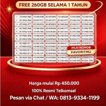 TELKOMSEL Nomor Cantik Simpati 4G 5G free 260 gb setahun