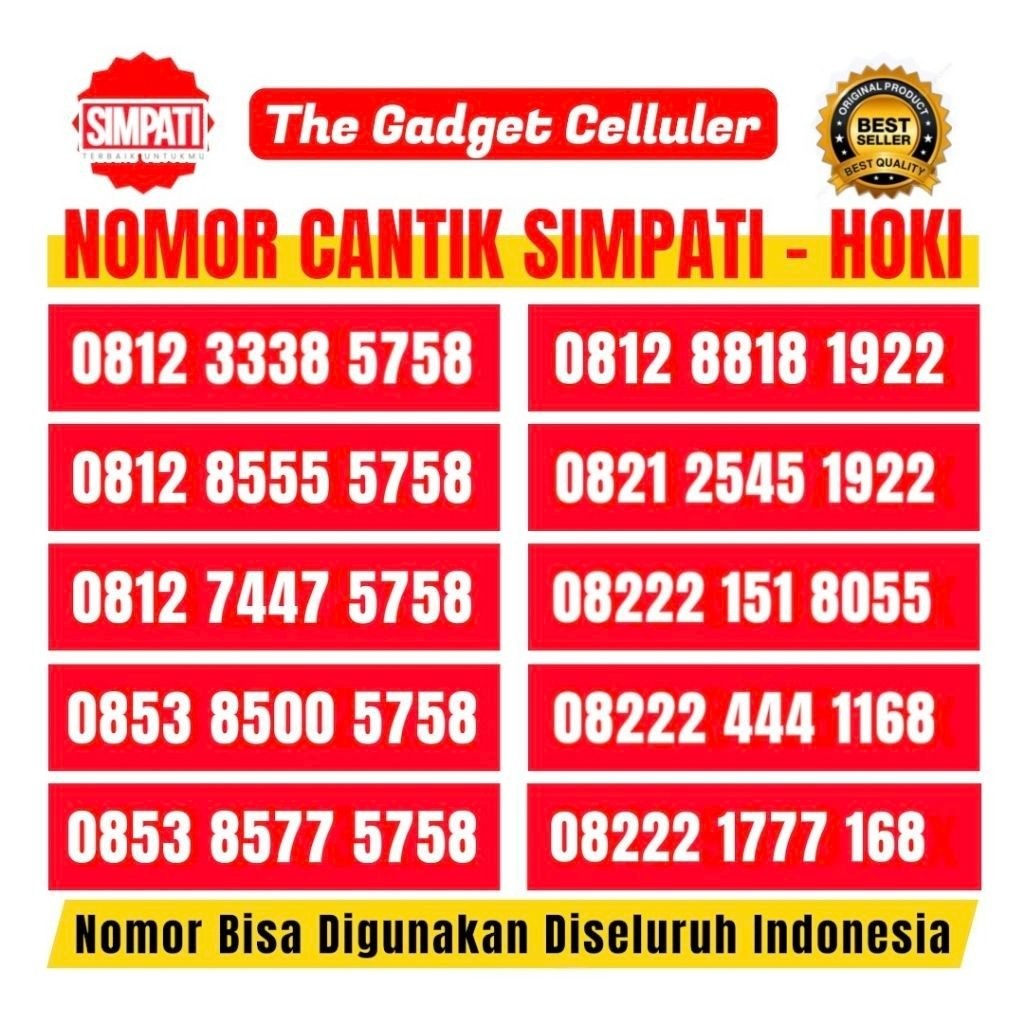 Nomor Cantik Telkomsel Simpati Seri Hoki 5758, 168, 8055, 1922, 7460, 8081, 1933 Kartu Nasional 4G/5