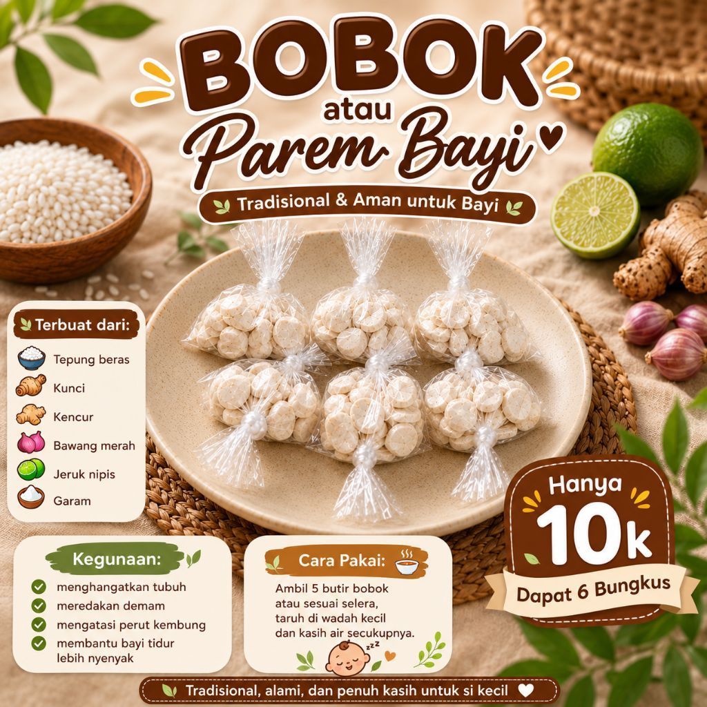 Bobok atau Parem Bayi Tradisional Aman untuk Bayi Tepung Beras Kunci Kencur Bawang Merah
