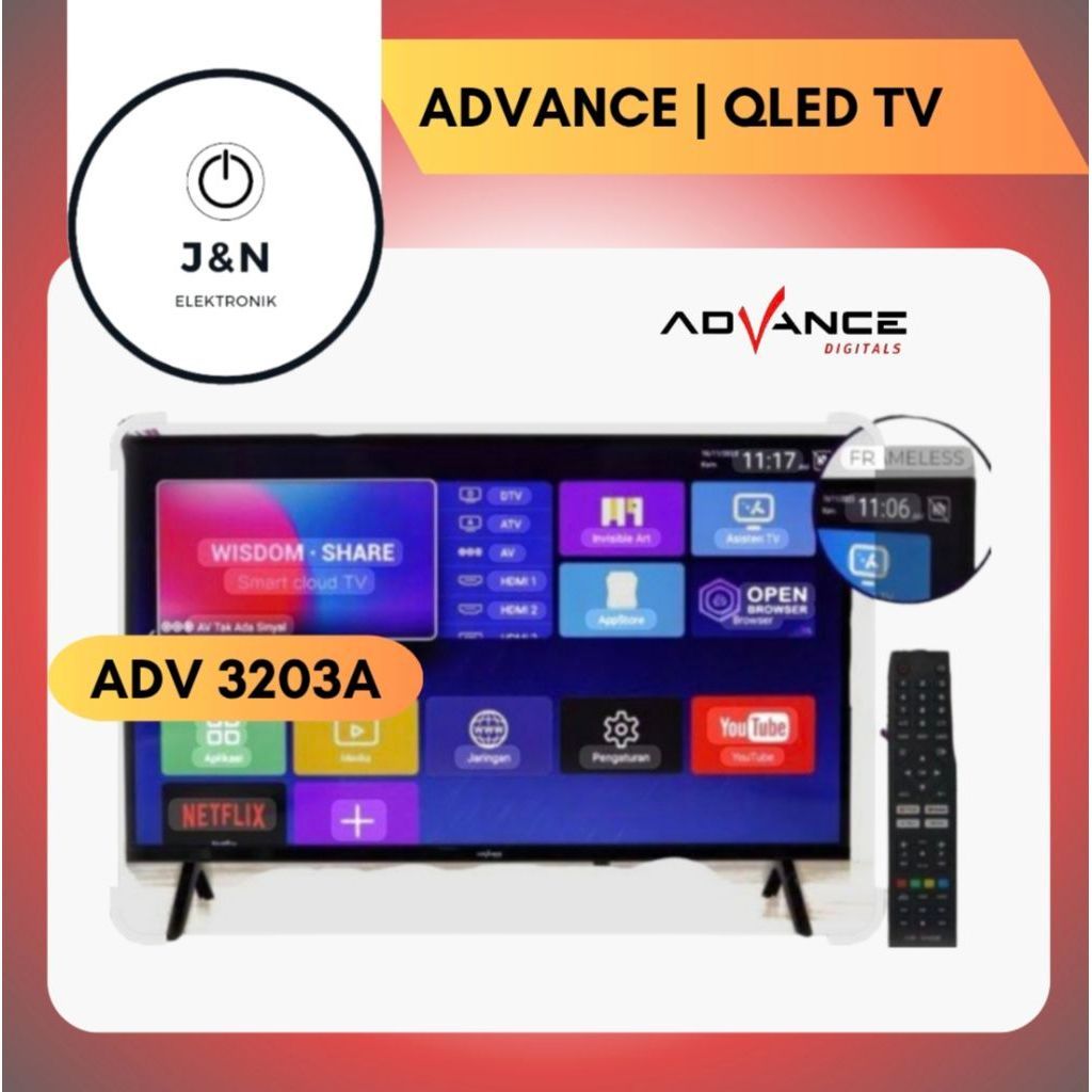 Advance Android Smart TV 32" inch ADV 3203A QLED Televisi Digital Panel LG - ADV 3203A QLED  Garansi