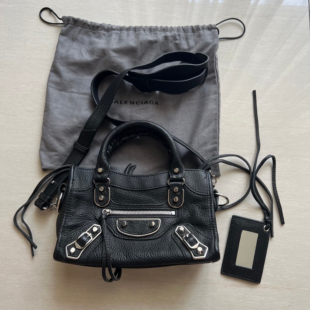 PL Balenciaga Classic Mini City Edge Metallic Silver Hardware SHW in Black (with Dustbag)