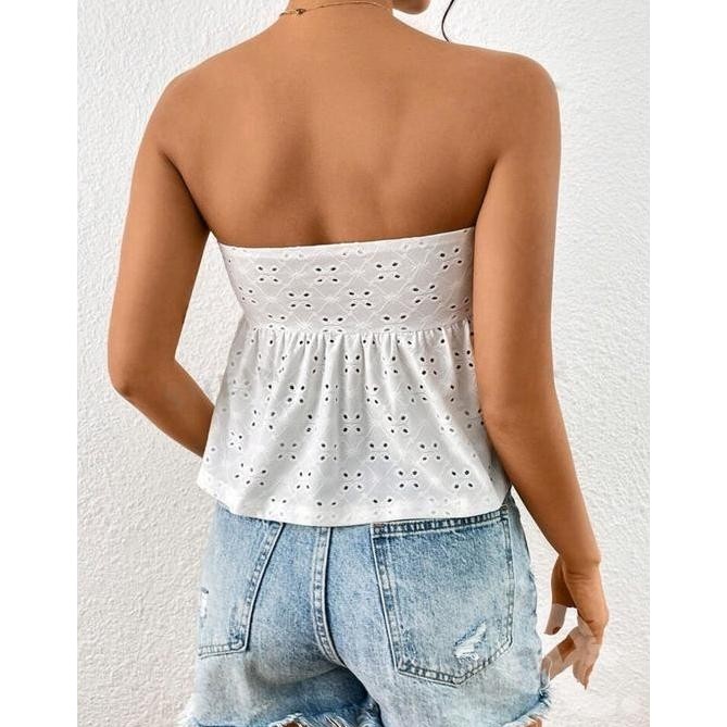 Dika.Sep_ Shein Priv Eyelet Embroidery Tie Front Tube Off Shoulder Top Sexy Top