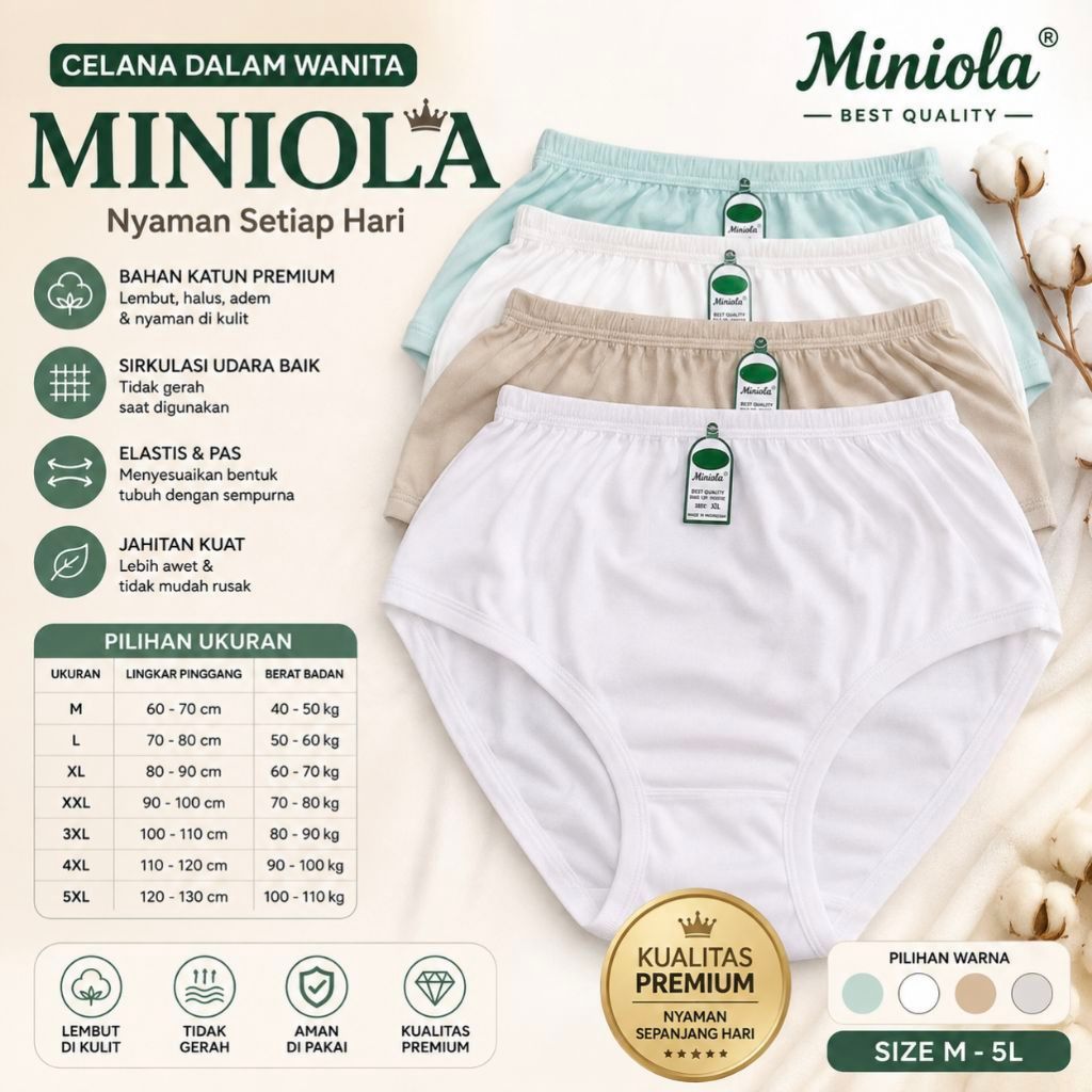[6pcs] Celana Dalam CD Miniola Kaos Karet Tebal | CD Wanita | Celana Dalam Cewek