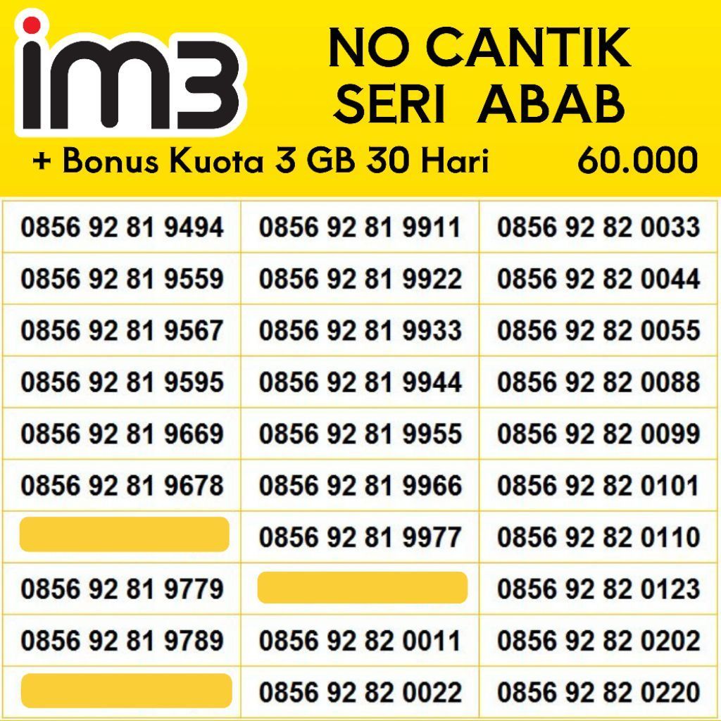 Nomor Cantik Indosat IM3 Kartu Perdana 4G / 5G - Bonus Kuota 3GB