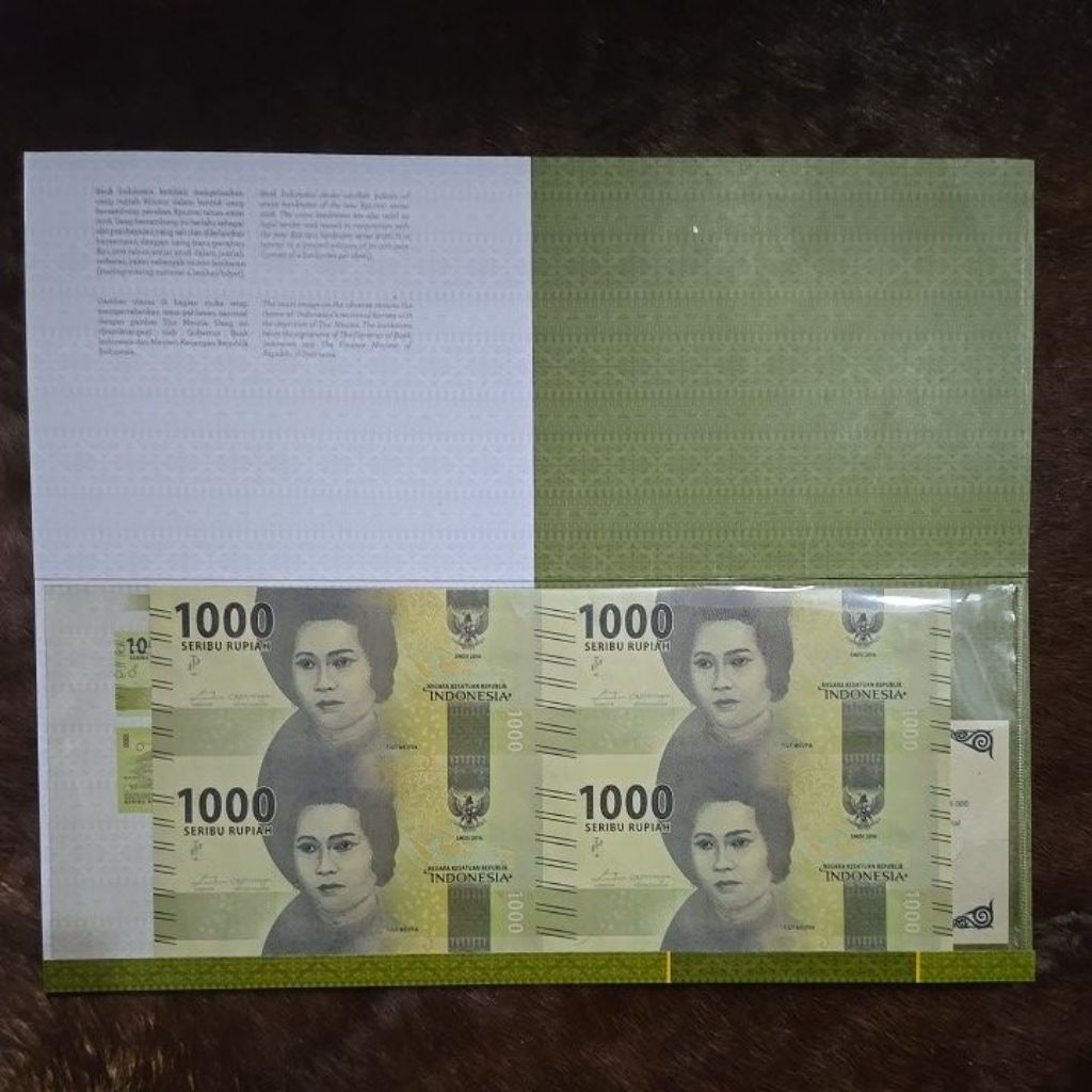 Oeang Koe Now 1000 Rupiah Tjut Meutia Tahun 2016 Uncut 4x Lengkap dengan folder