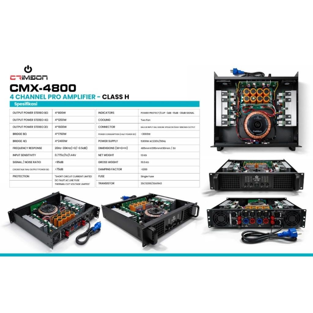 CRIMSON CMX-4800 PROFESSIONAL POWER AMPLIFIER 4 CHANNEL CLASS H CR CMX4800