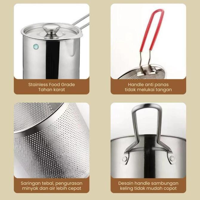 Panci + Saringan Deep Fryer Pot Stainless - Stainless Steel Deep Frying Pot Penggorengan - Pan Fryer