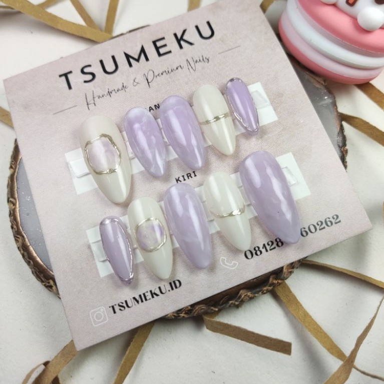 Tsumeku Press On Nails TSU053 Lilac Dreamy  Lebaran Ramadhan Wedding Pernikahan Enggagement Lamaran 