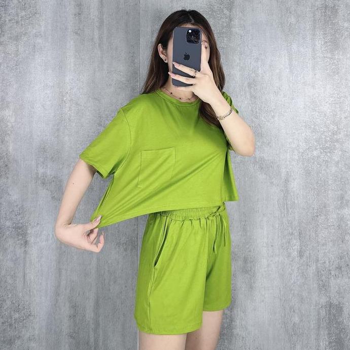 One Set Crop Pocket | Setelan Wanita Crop Top